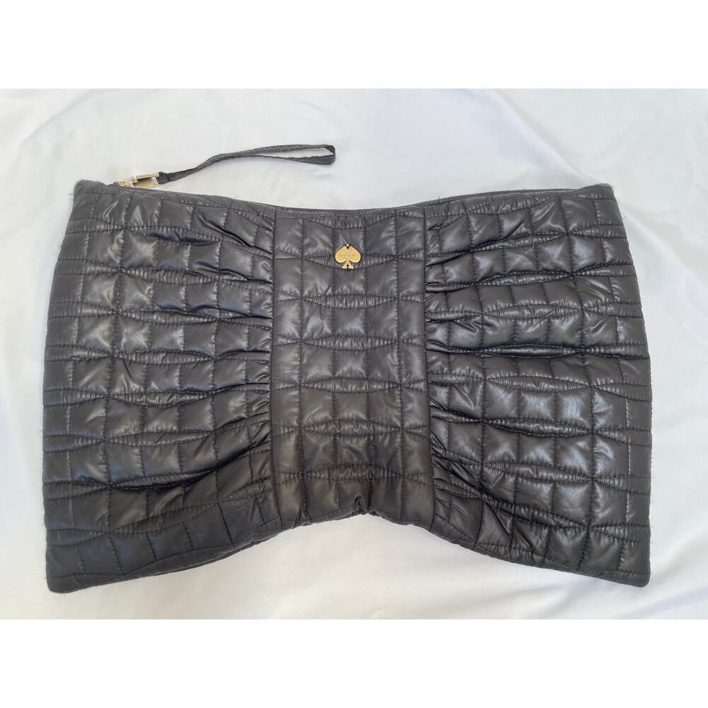 Kate Spade Large Soft Quilted Nylon Bow Zip Carryall Travel Pouch Clutch